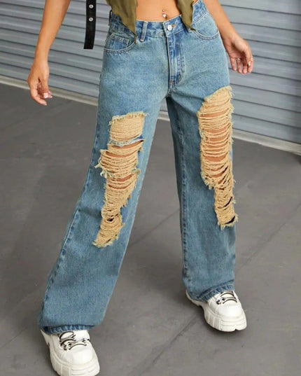 Distressed Wide Leg Jeans with Pockets - ShopEasier