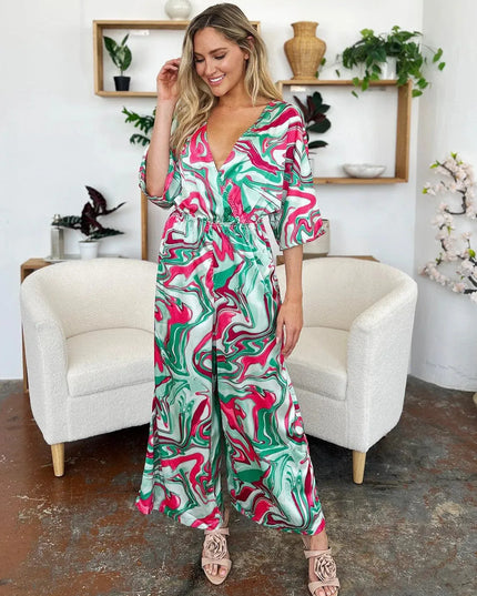 Double Take Full Size Half Sleeve Wide Leg Jumpsuit - ShopEasier