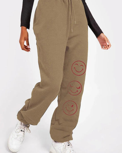 Casual Emoji Print Full-Length Sweatpants