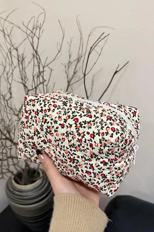 Quilted Floral Clutch with Checkered Interior