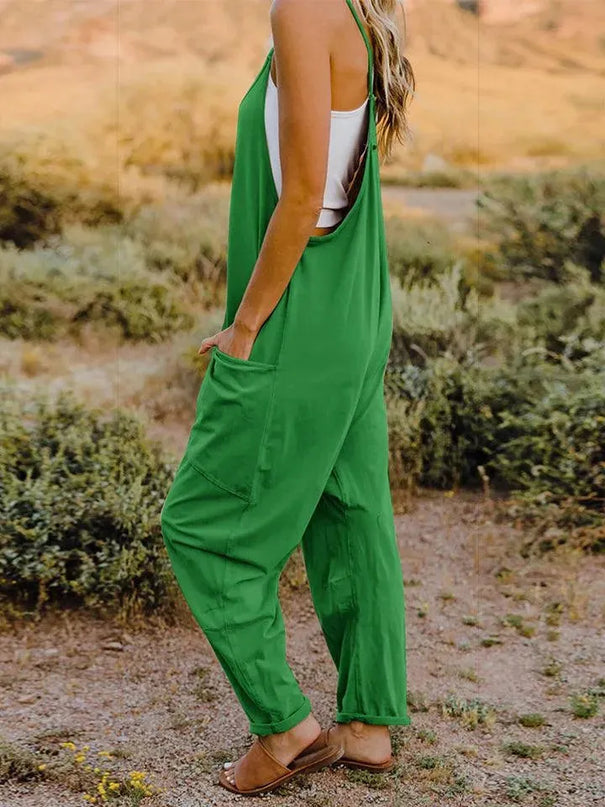 Double Take Full Size Sleeveless V-Neck Pocketed Jumpsuit - ShopEasier