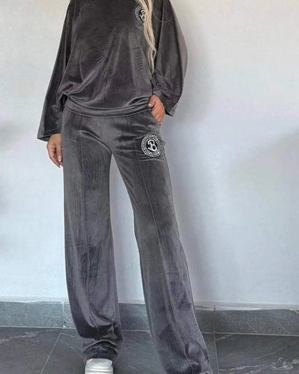 Conjunto de pantalón y blusa de manga larga con cuello barco en talla grande