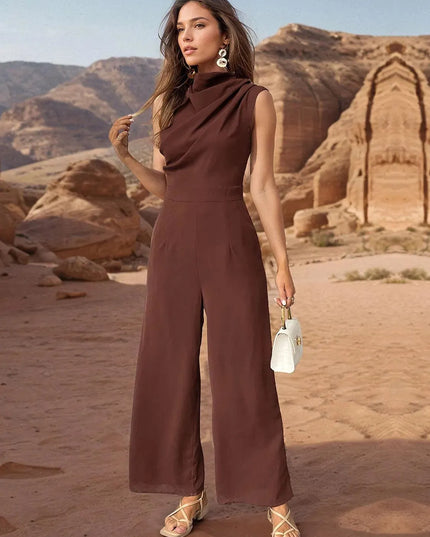 Perfee Ruched Mock Neck Sleeveless Jumpsuit - ShopEasier