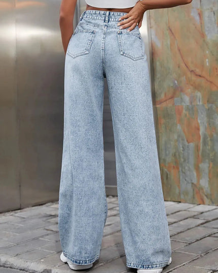 Distressed Wide Leg Jeans with Pockets - ShopEasier