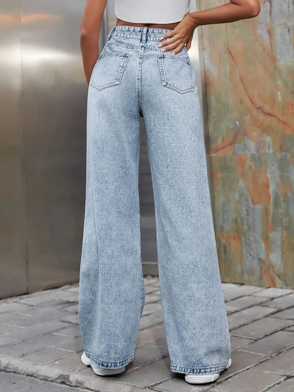 Distressed Wide Leg Jeans with Pockets - ShopEasier