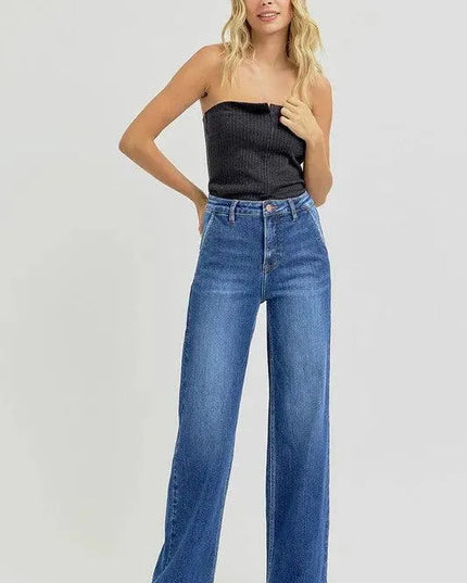 RISEN Full Size High Rise Wide Leg Jeans with Slanted Pockets - ShopEasier