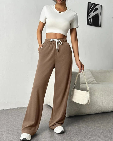 Drawstring Wide Leg Pants with Pockets