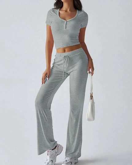 Devine Short Sleeve Top and Drawstring Pants Set - ShopEasier