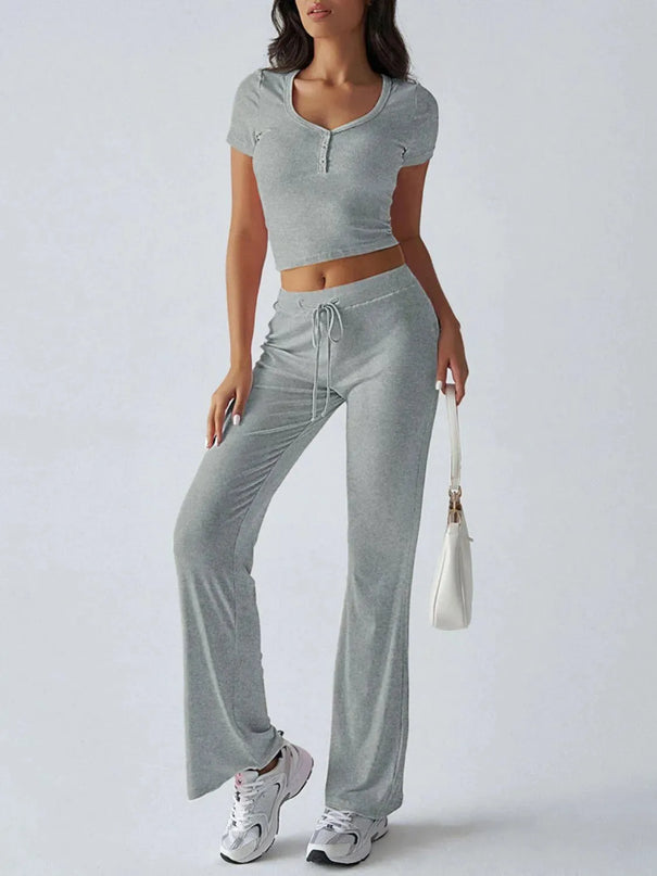 Devine Short Sleeve Top and Drawstring Pants Set - ShopEasier