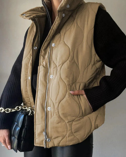 Pocketed Collared Vest with Opaque Design