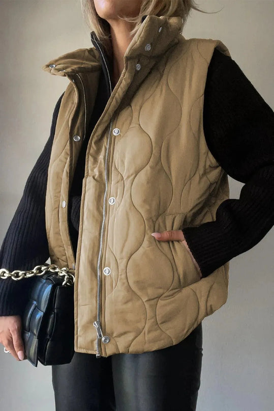 Pocketed Collared Vest with Opaque Design