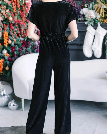 Drawstring Surplice Short Sleeve Jumpsuit - ShopEasier