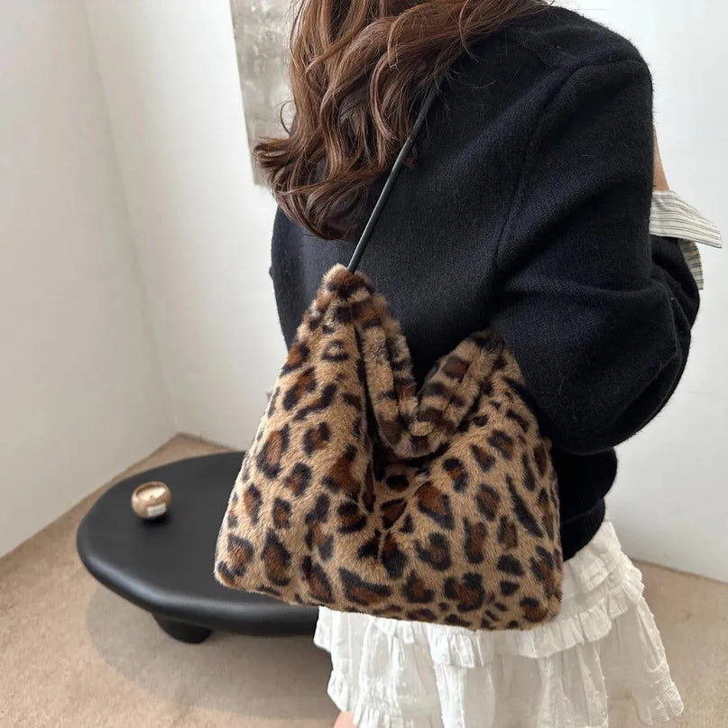 Wild Print Plush Shoulder Bag