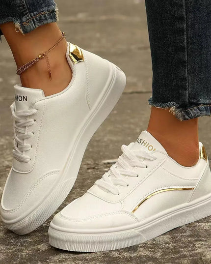 PU Leather Round Toe Flat Sneakers