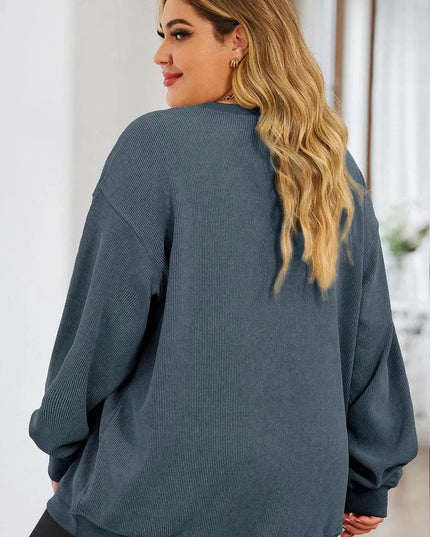 Plus Size Heart Ribbed Round Neck Sweatshirt - ShopEasier