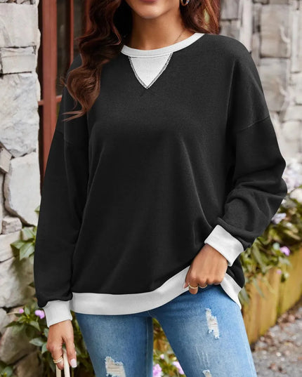 Contrast Lovelet Round Neck Long Sleeve Pullover