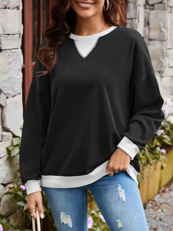 Contrast Lovelet Round Neck Long Sleeve Pullover