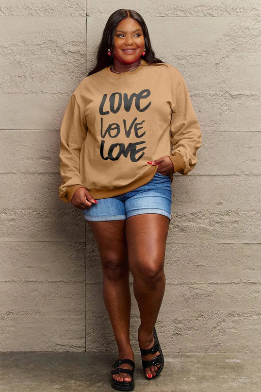 Simply Love Full Size LOVE Round Neck Sweatshirt - ShopEasier