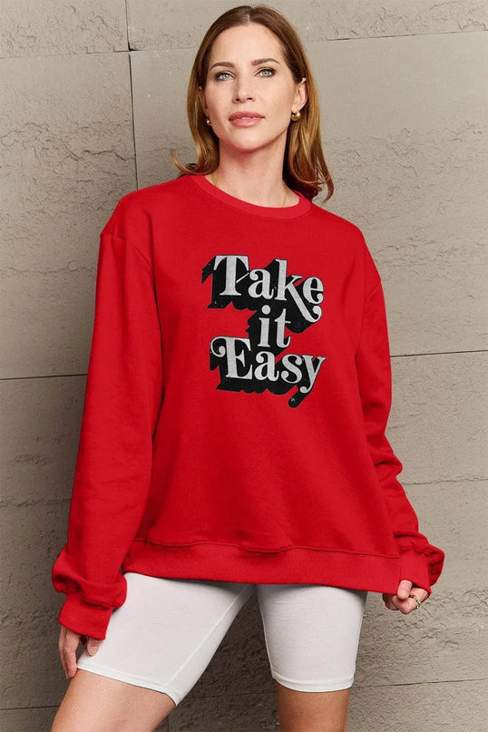 Simply Love Full Size TAKE IT EASY Graphic Sweatshirt - ShopEasier