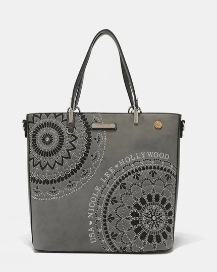 Nicole Lee USA Metallic Stitching Embroidery Inlaid Rhinestone Tote Bag