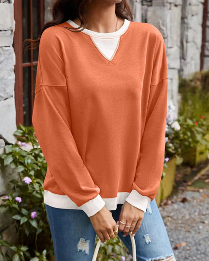 Contrast Lovelet Round Neck Long Sleeve Pullover