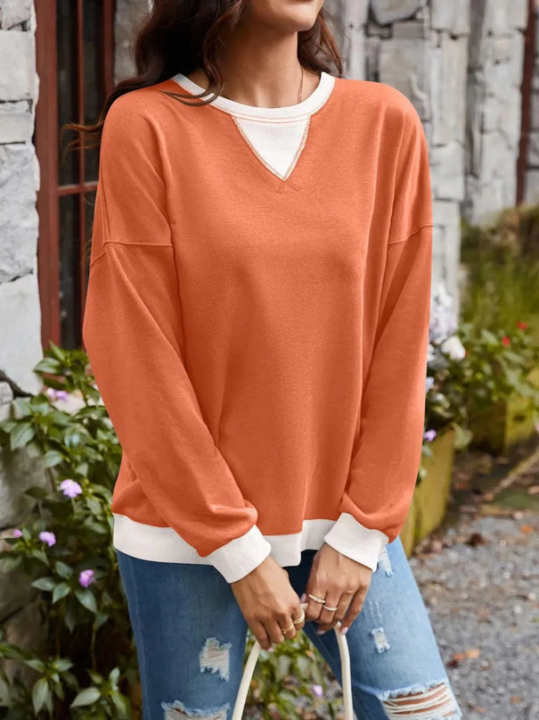 Contrast Lovelet Round Neck Long Sleeve Pullover