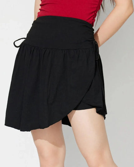 Asymmetrical Hem Mini Skirt with Side Tie Detail