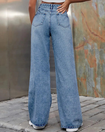 Distressed Wide Leg Jeans with Pockets - ShopEasier