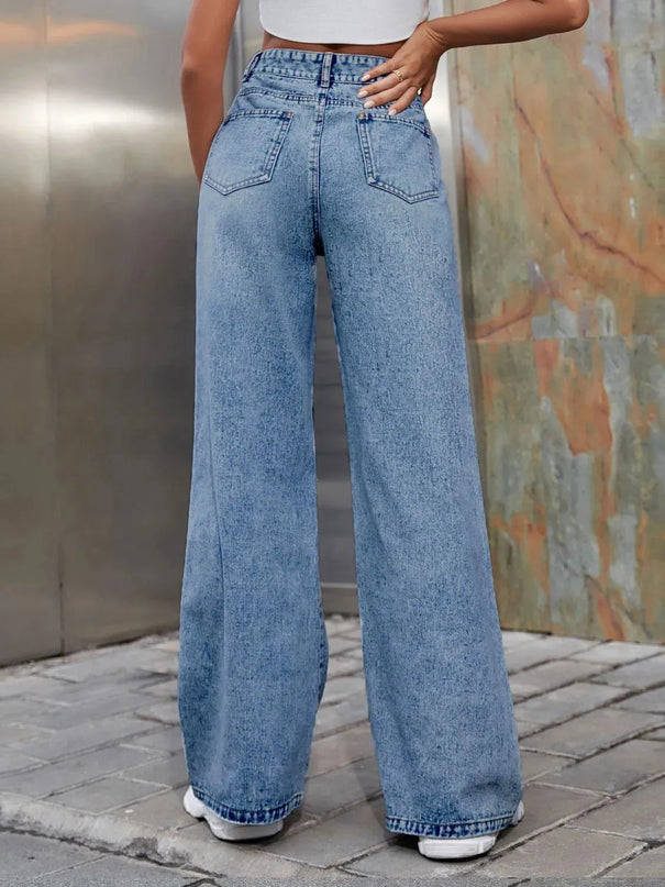 Distressed Wide Leg Jeans with Pockets - ShopEasier