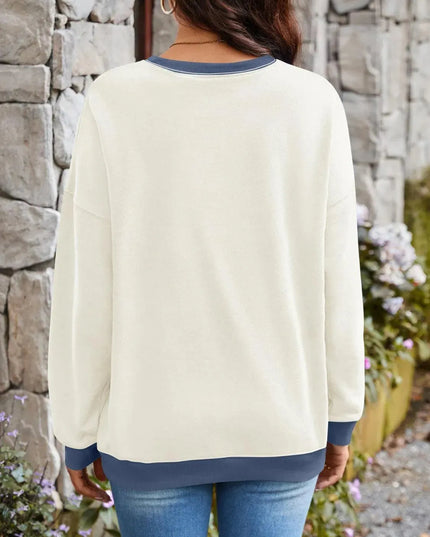 Contrast Lovelet Round Neck Long Sleeve Pullover