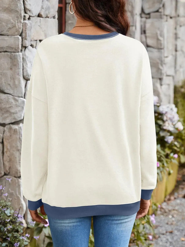 Contrast Lovelet Round Neck Long Sleeve Pullover