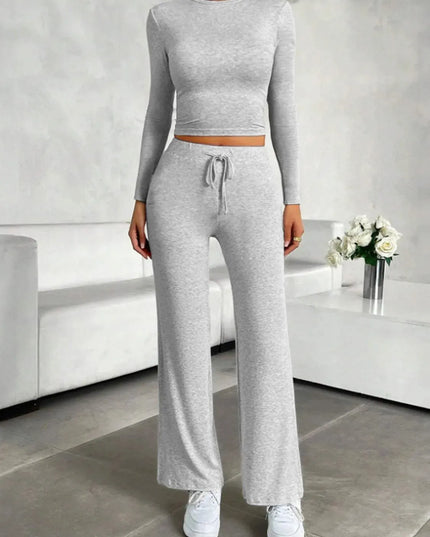 Casual Two-Piece Long Sleeve Top and Drawstring Pant Set