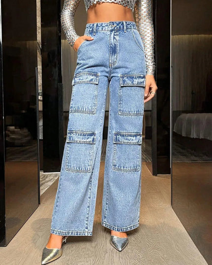 Wide Leg High Waist Jeans with Pockets - ShopEasier