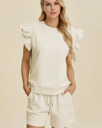 Chic Ruffled Sleeve Top and Shorts Set - Full Size Fashion Ensemble