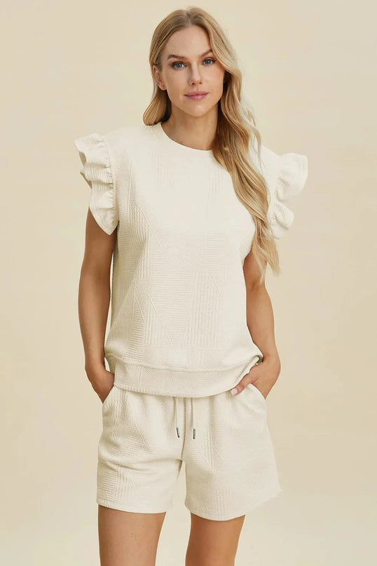 Chic Ruffled Sleeve Top and Shorts Set - Full Size Fashion Ensemble