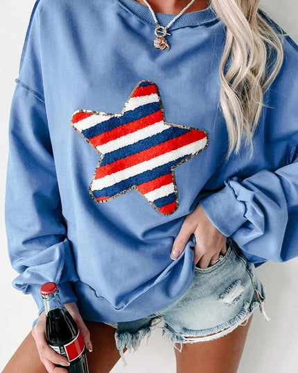 Starry Exposed Seam Long Sleeve Sweatshirt