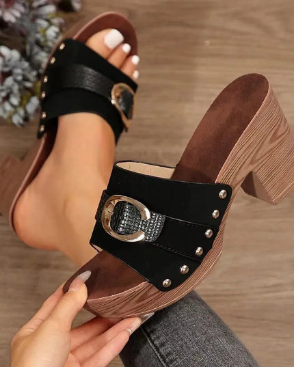 Buckle Accent Mid Heel Sandals