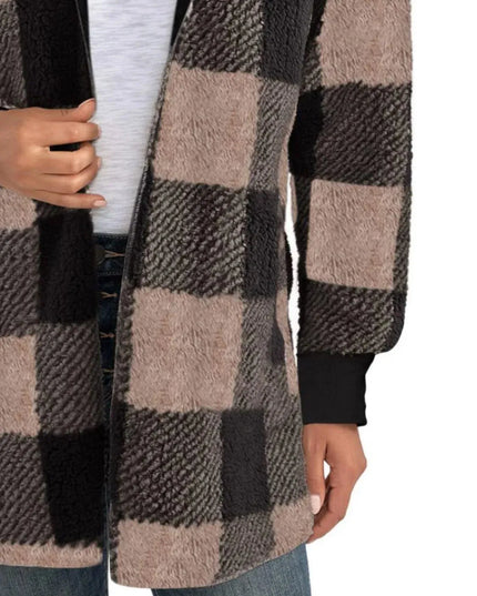 Plaid Long Sleeve Hooded Coat - ShopEasier