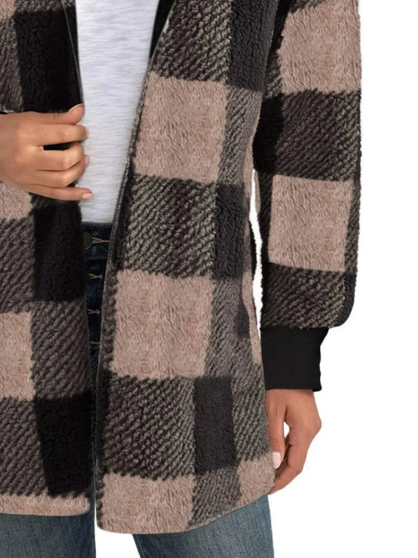 Plaid Long Sleeve Hooded Coat - ShopEasier