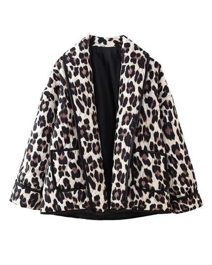 Leopard Open Front Long Sleeve Outerwear - ShopEasier