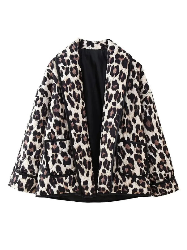 Leopard Open Front Long Sleeve Outerwear - ShopEasier