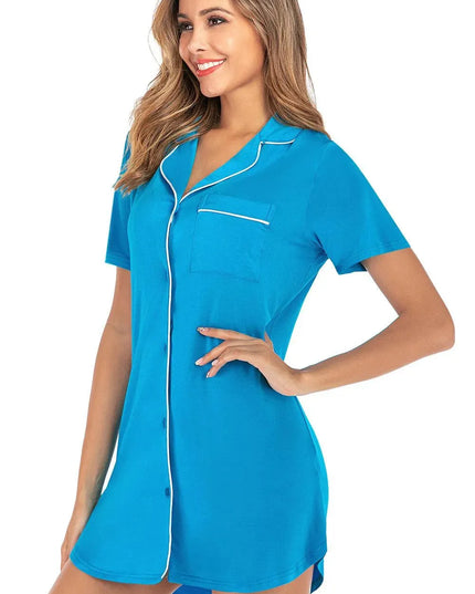 Contrast Piping Pocketed Short Sleeve Lounge Dress