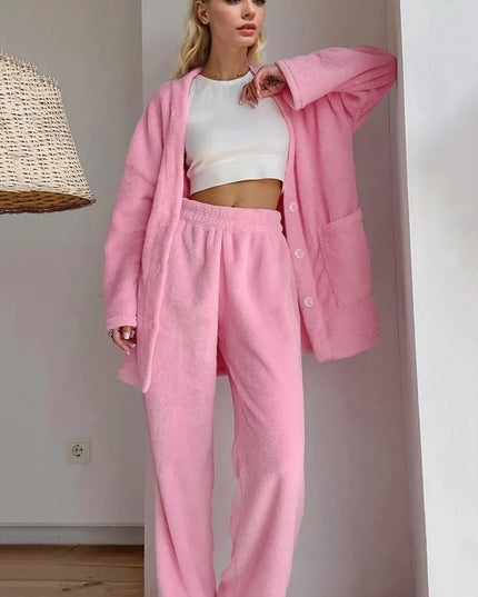 Basic Bae Buttery-Soft V-Neck Button Up Top and Pants Set - ShopEasier