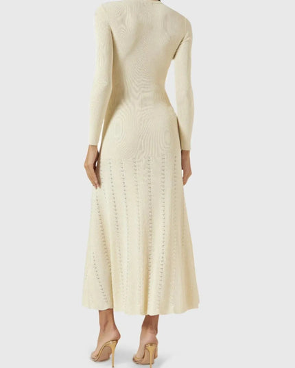 Openwork Round Neck Long Sleeve Sweater Dress