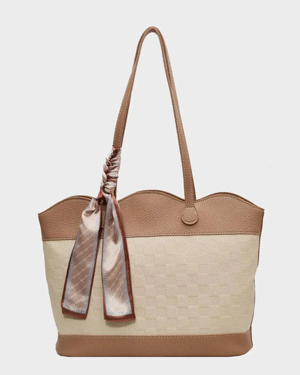 PU Leather Tied Contrast Tote Bag