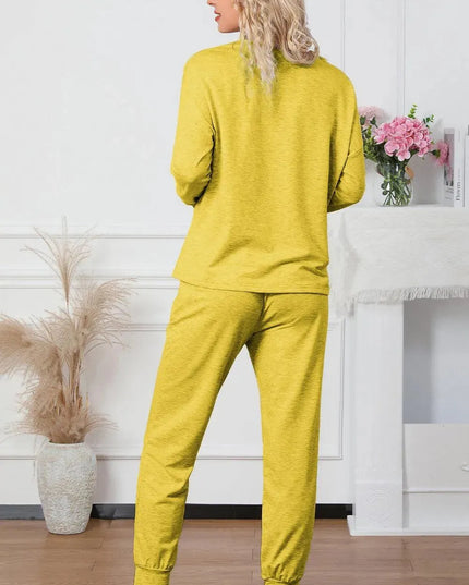 Basic Round Neck Lounge Set with Drawstring Pants