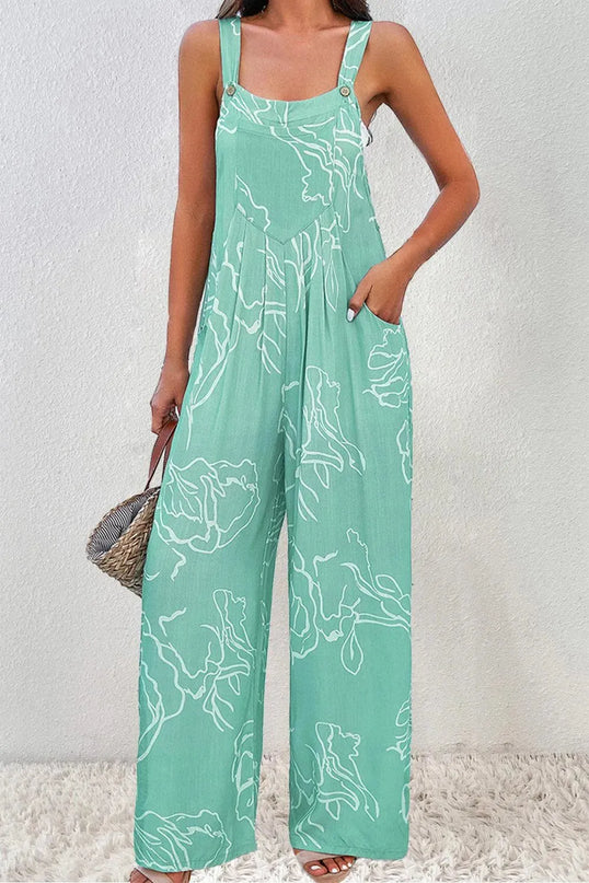 Printed Wide Strap Jumpsuit - ShopEasier