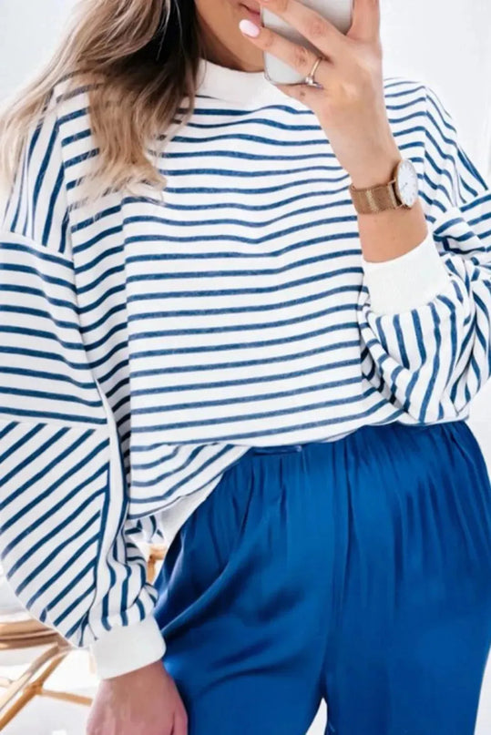 Casual Oversized Striped Long Sleeve Sweatshirt