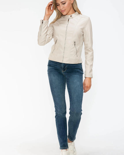 Snobbish PU Leather Zip Up Jacket with Pockets - ShopEasier