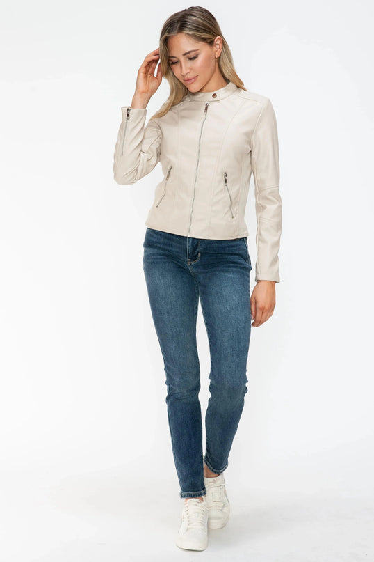 Snobbish PU Leather Zip Up Jacket with Pockets - ShopEasier